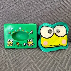 Vintage 1990 & 2001 Sanrio Keroppi Tissue Box and Tissue Set Green